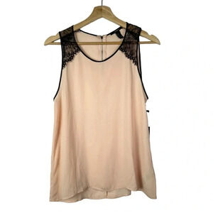 Forever 21 Cream & Black Lace Round Neck Sleeveless Blouse S